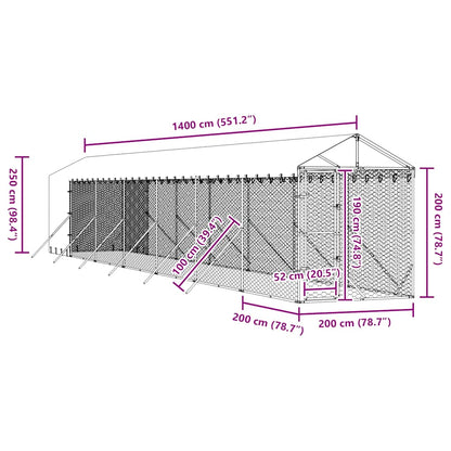 Cuccia Cani da Esterno Tetto Argento 2x14x2,5 m Acciaio Zincato | homemem39