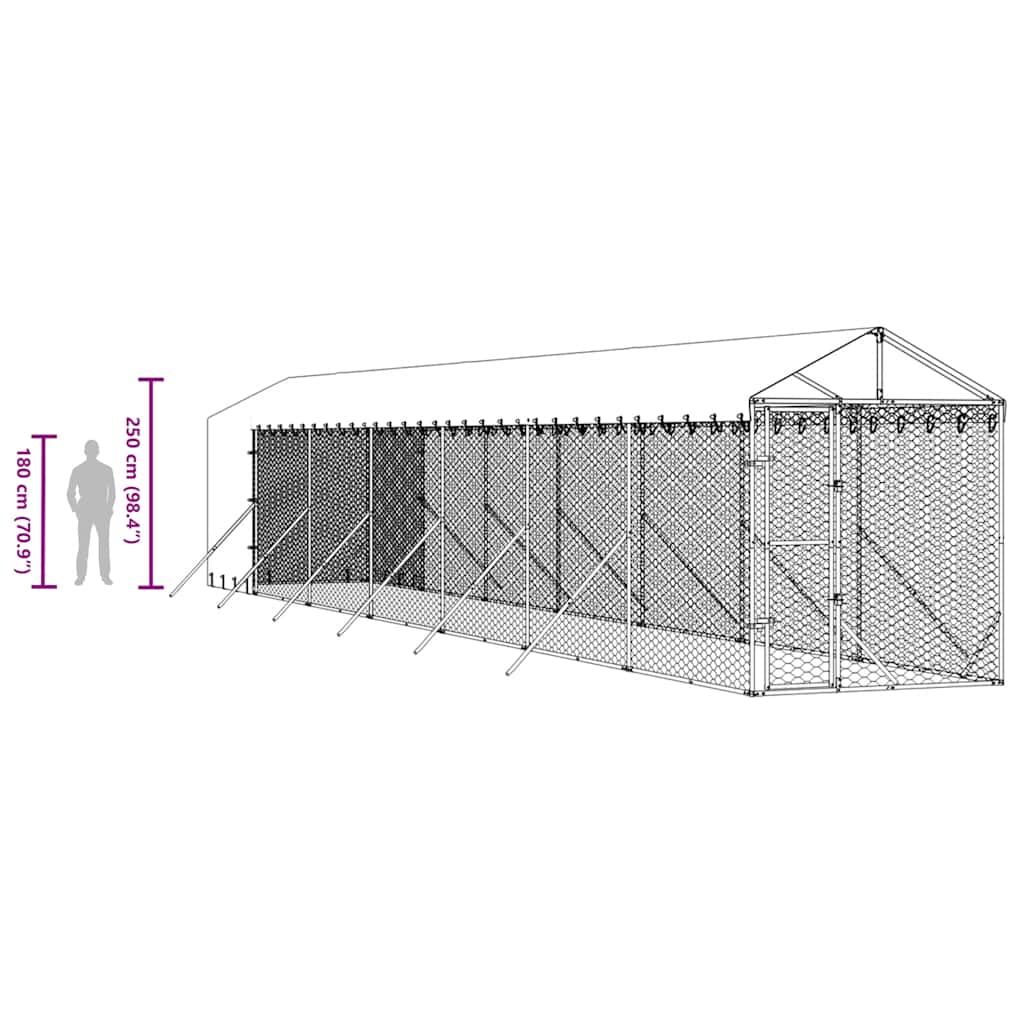 Cuccia Cani da Esterno Tetto Argento 2x14x2,5 m Acciaio Zincato | homemem39