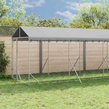 Cuccia Cani da Esterno Tetto Argento 2x14x2,5 m Acciaio Zincato | homemem39