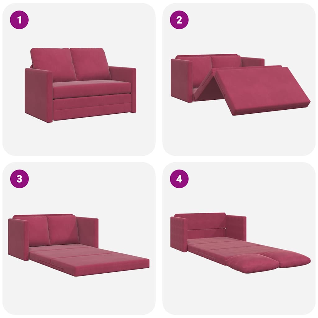 Divano Letto da Terra 2 in 1 Rosso Vino 122x204x55cm Velluto | homemem39