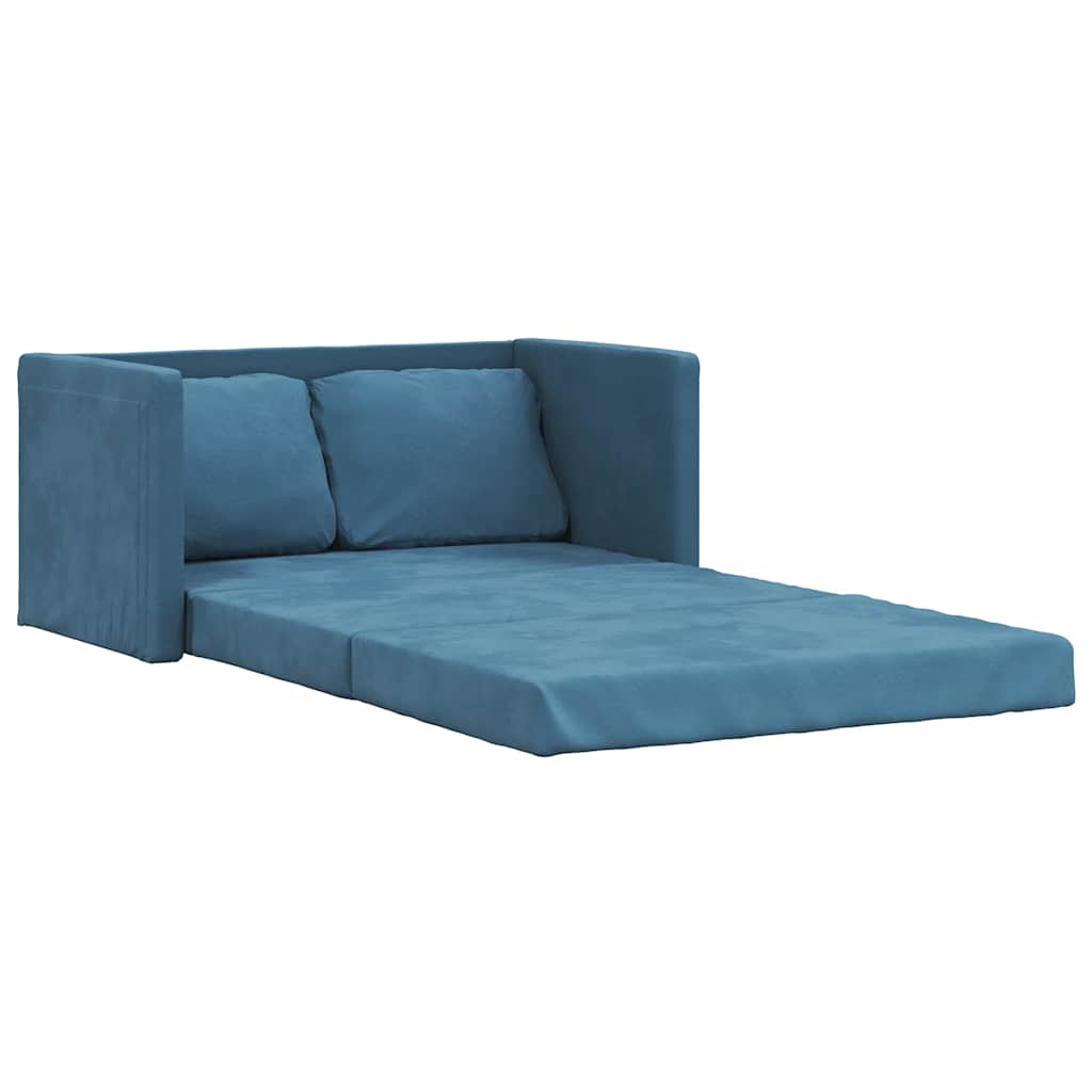 Divano Letto da Terra 2 in 1 Blu 122x204x55 cm Velluto - homemem39