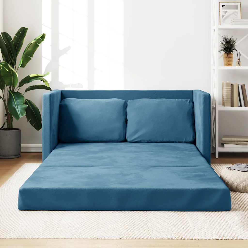 Divano Letto da Terra 2 in 1 Blu 122x204x55 cm Velluto - homemem39