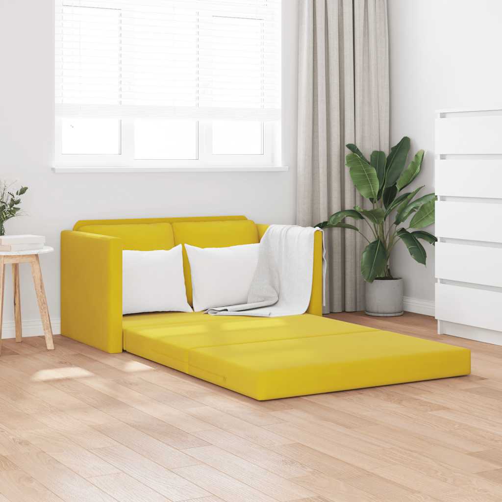 Divano Letto da Terra 2 in 1 Giallo Scuro 122x204x55 cm Velluto | homemem39
