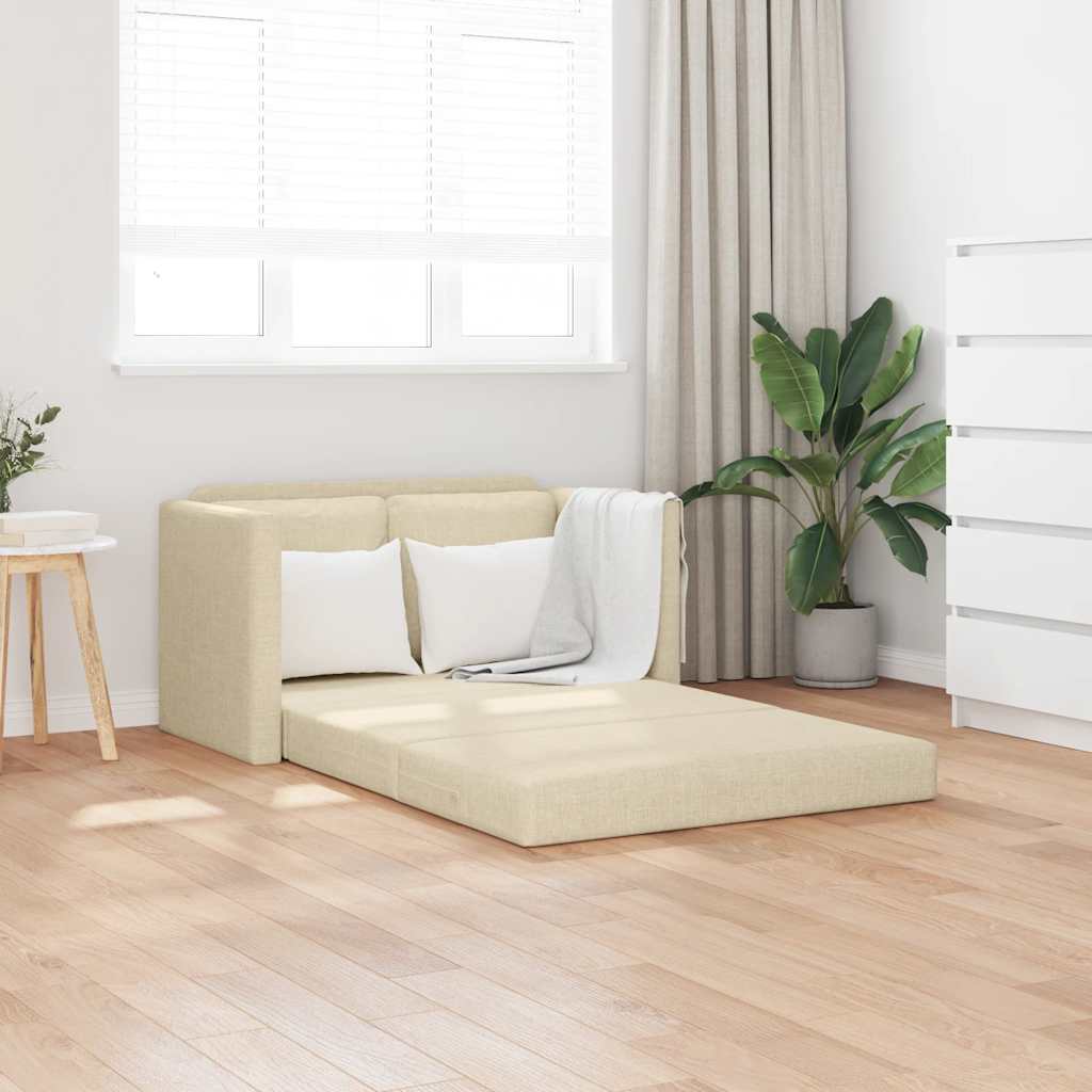 Divano Letto da Terra 2 in 1 Crema 112x174x55 cm Tessuto | homemem39