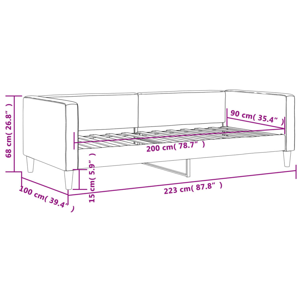 Letto da Giorno Grigio 90x200 cm in Tessuto