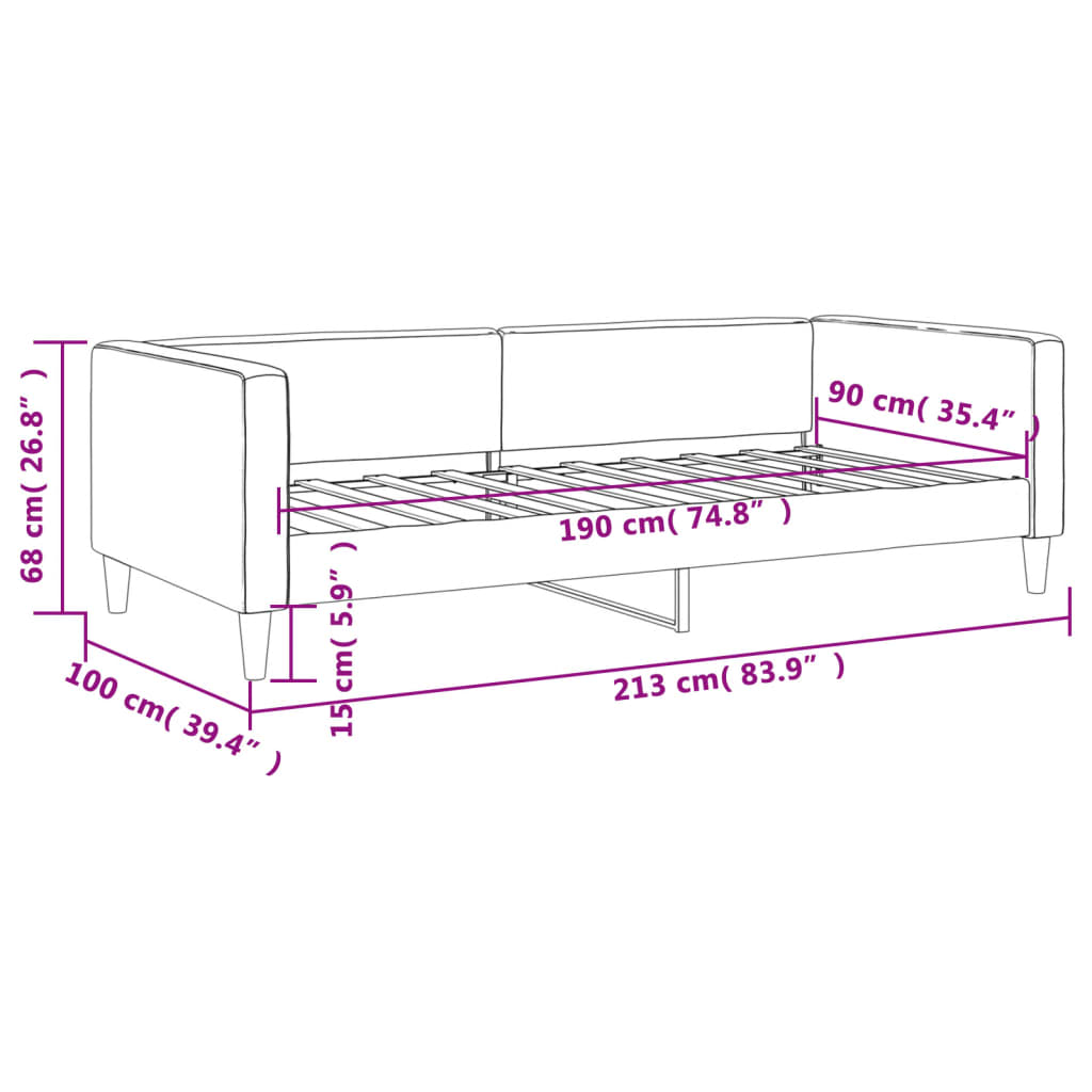 Letto da Giorno Nero 90x190 cm in Tessuto | homemem39