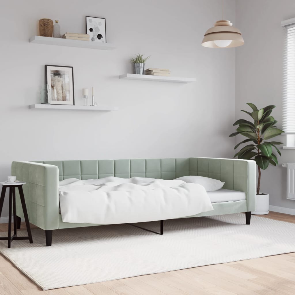 Letto da Giorno Grigio Chiaro 100x190 cm in Velluto