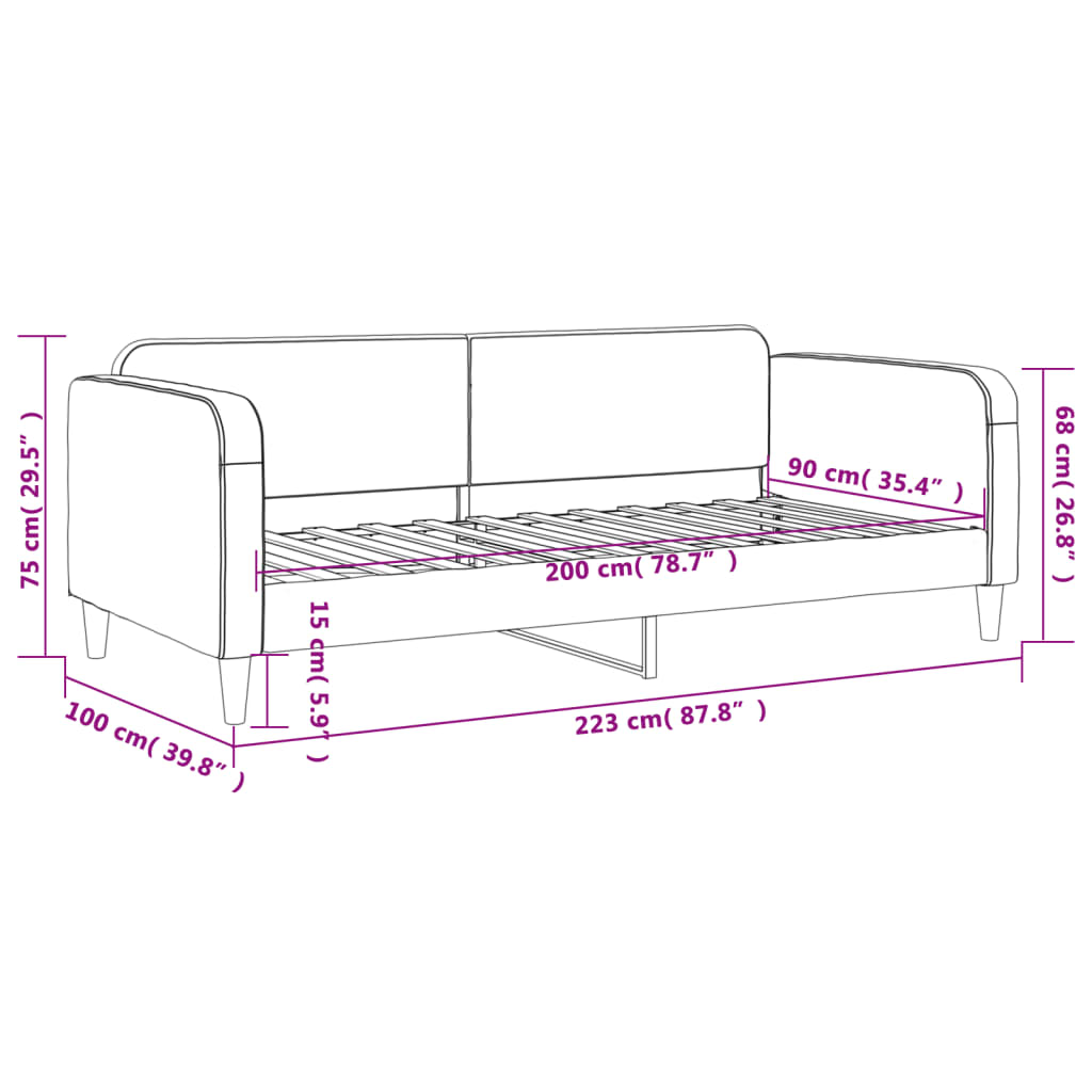 Letto da Giorno Grigio Chiaro 90x200 cm in Tessuto