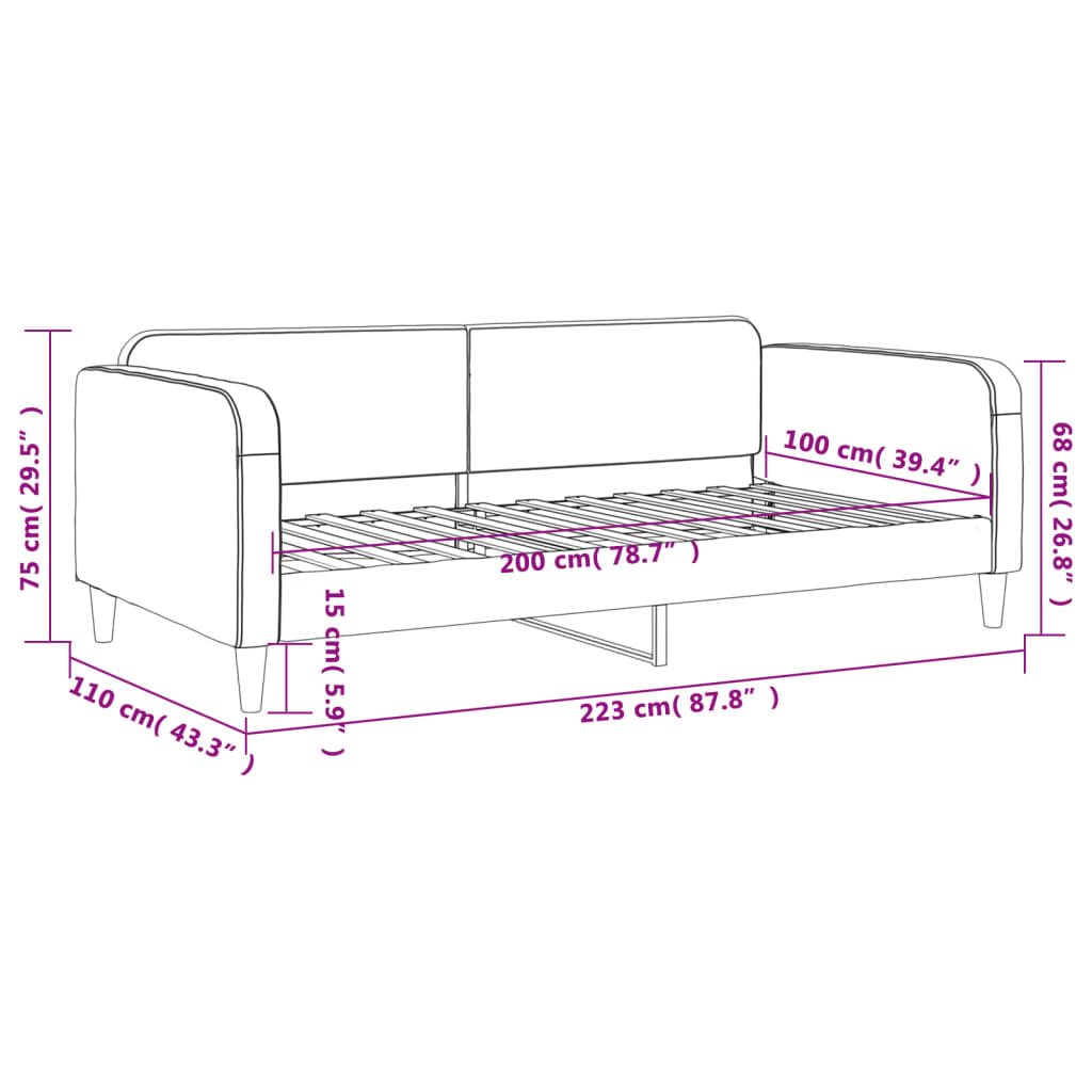 Letto da Giorno Crema 100x200 cm in Tessuto