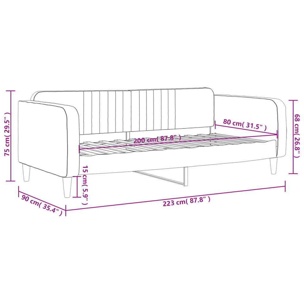 Letto da Giorno Nero 80x200 cm in Velluto | homemem39