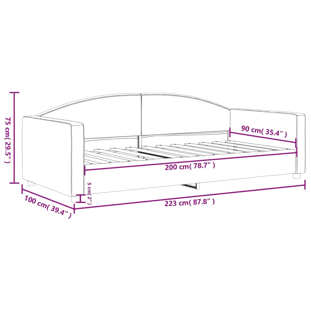 Letto da Giorno Grigio 90x200 cm in Tessuto