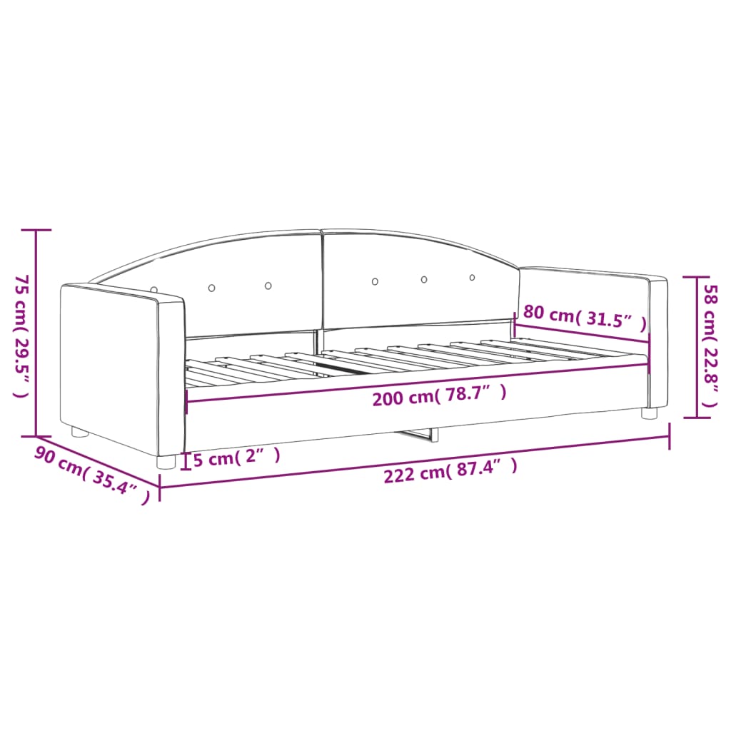 Letto da Giorno Grigio Scuro 80x200 cm in Velluto