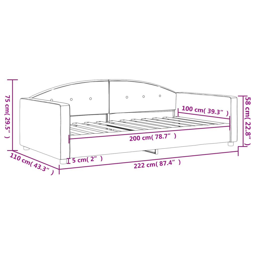 Letto da Giorno Grigio Scuro 100x200 cm in Velluto