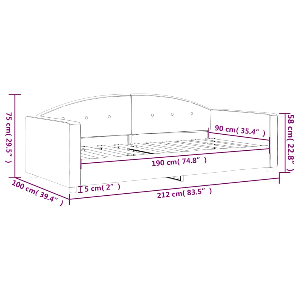 Letto da Giorno Grigio Scuro 90x190 cm in Velluto