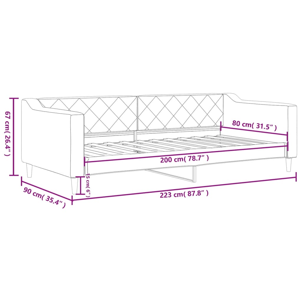 Letto da Giorno Grigio Scuro 80x200 cm in Tessuto