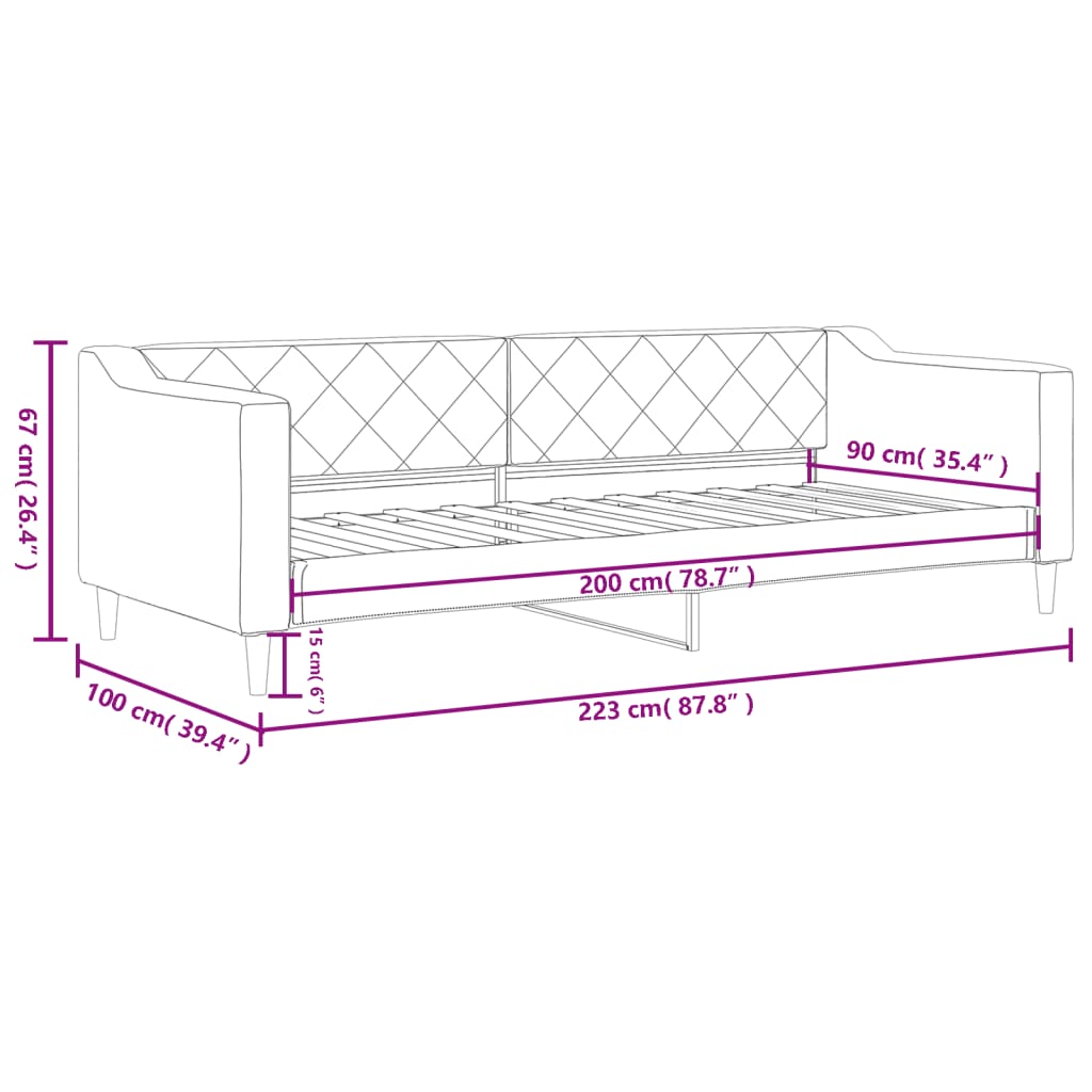 Letto da Giorno Grigio Chiaro 90x200 cm in Tessuto