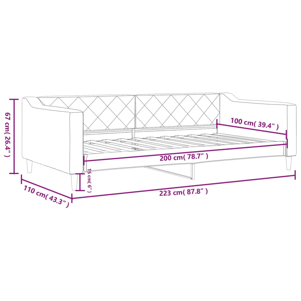 Letto da Giorno Grigio Chiaro 100x200 cm in Tessuto