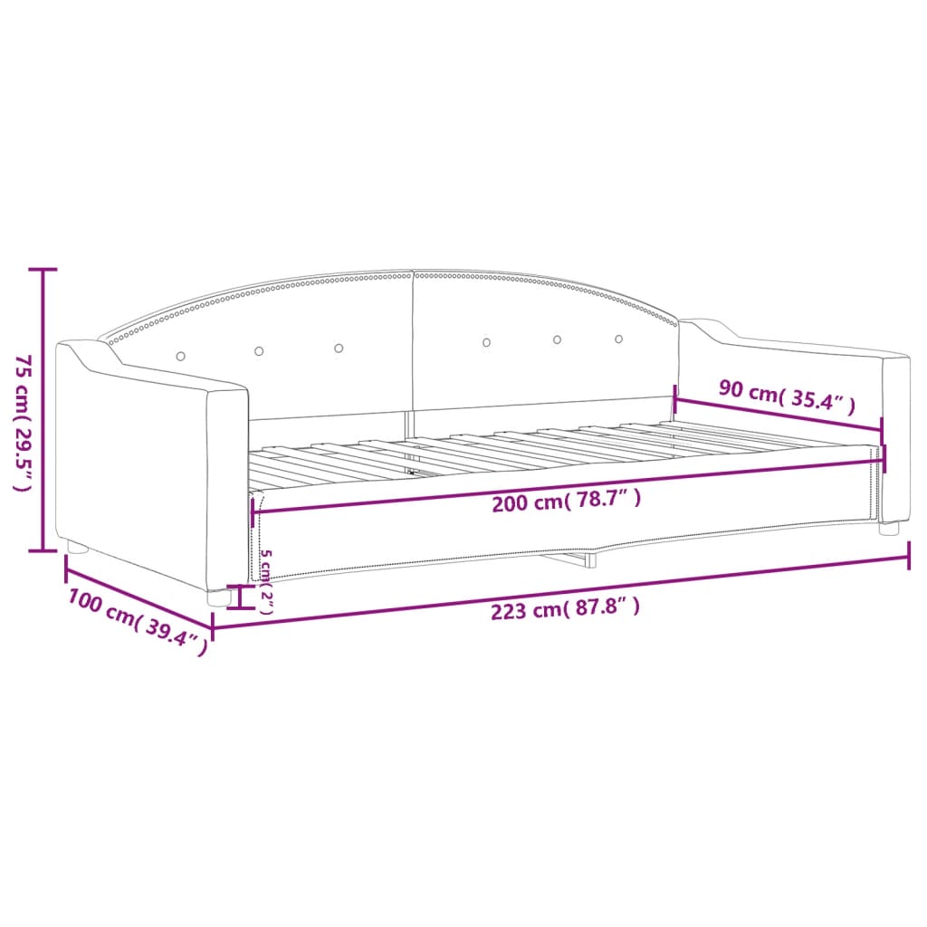 Letto da Giorno Crema 90x200 cm in Tessuto