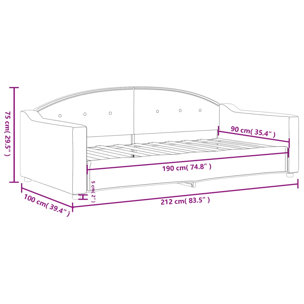 Letto da Giorno Grigio Chiaro 90x190 cm in Tessuto