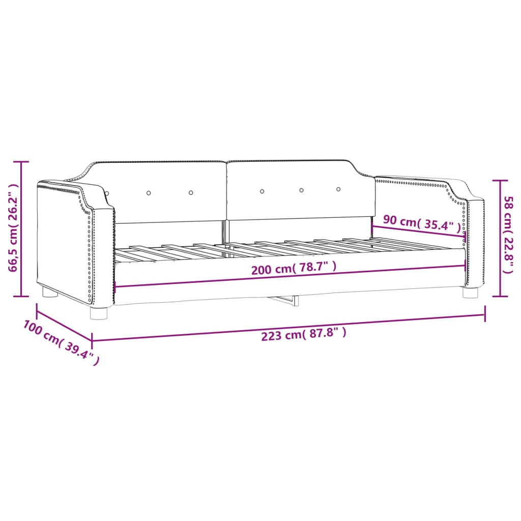 Letto da Giorno Grigio Chiaro 90x200 cm in Tessuto