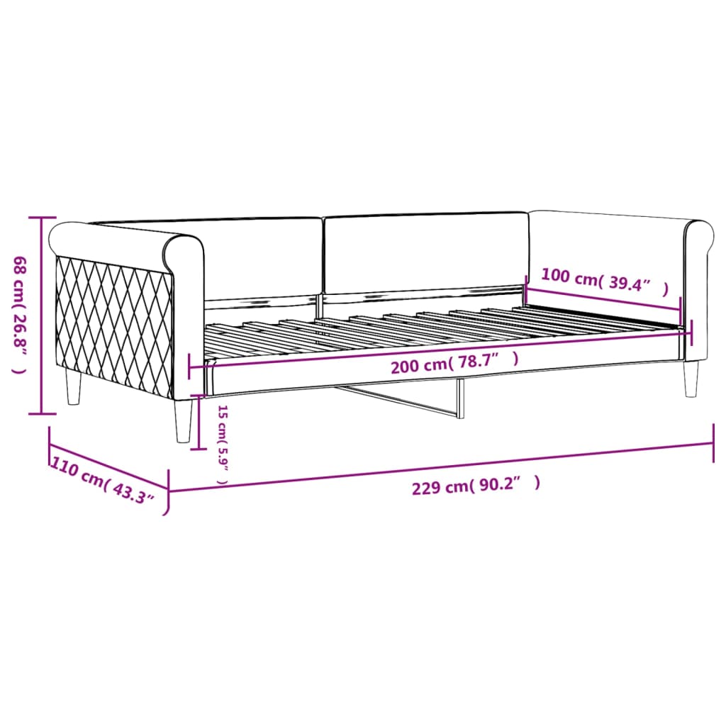 Letto da Giorno Grigio Chiaro 100x200 cm in Velluto | homemem39
