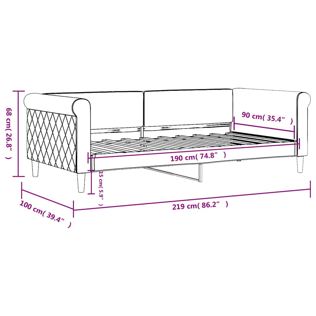 Letto da Giorno Grigio Scuro 90x190 cm in Velluto