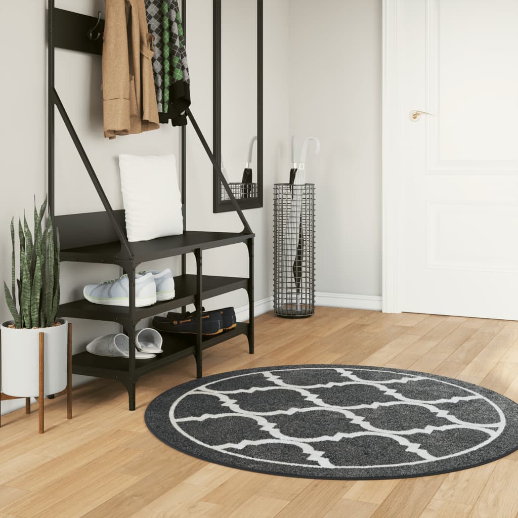 Tappeto Lavabile Nero e Bianco Ø 120 cm Antiscivolo - homemem39