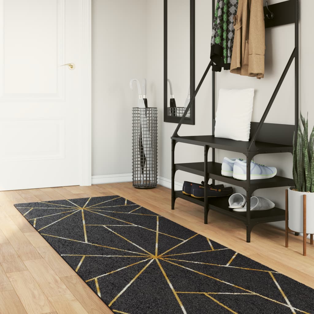 Tappeto Lavabile Nero e Oro 80x300 cm | homemem39