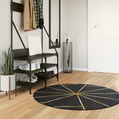 Tappeto Lavabile Nero e Oro Ø 120 cm Antiscivolo - homemem39