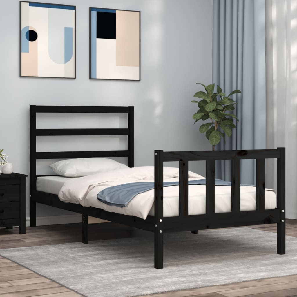 Giroletto con Testiera Nero Small Single in Legno Massello | homemem39