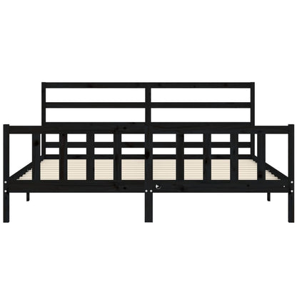 Giroletto con Testiera Nero 200x200 cm in Legno Massello