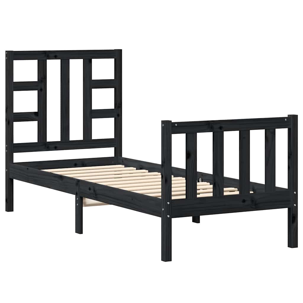 Giroletto con Testiera Nero Small Single in Legno Massello