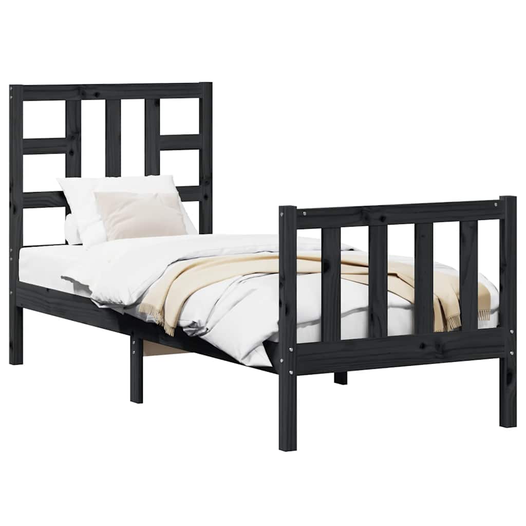 Giroletto con Testiera Nero Small Single in Legno Massello