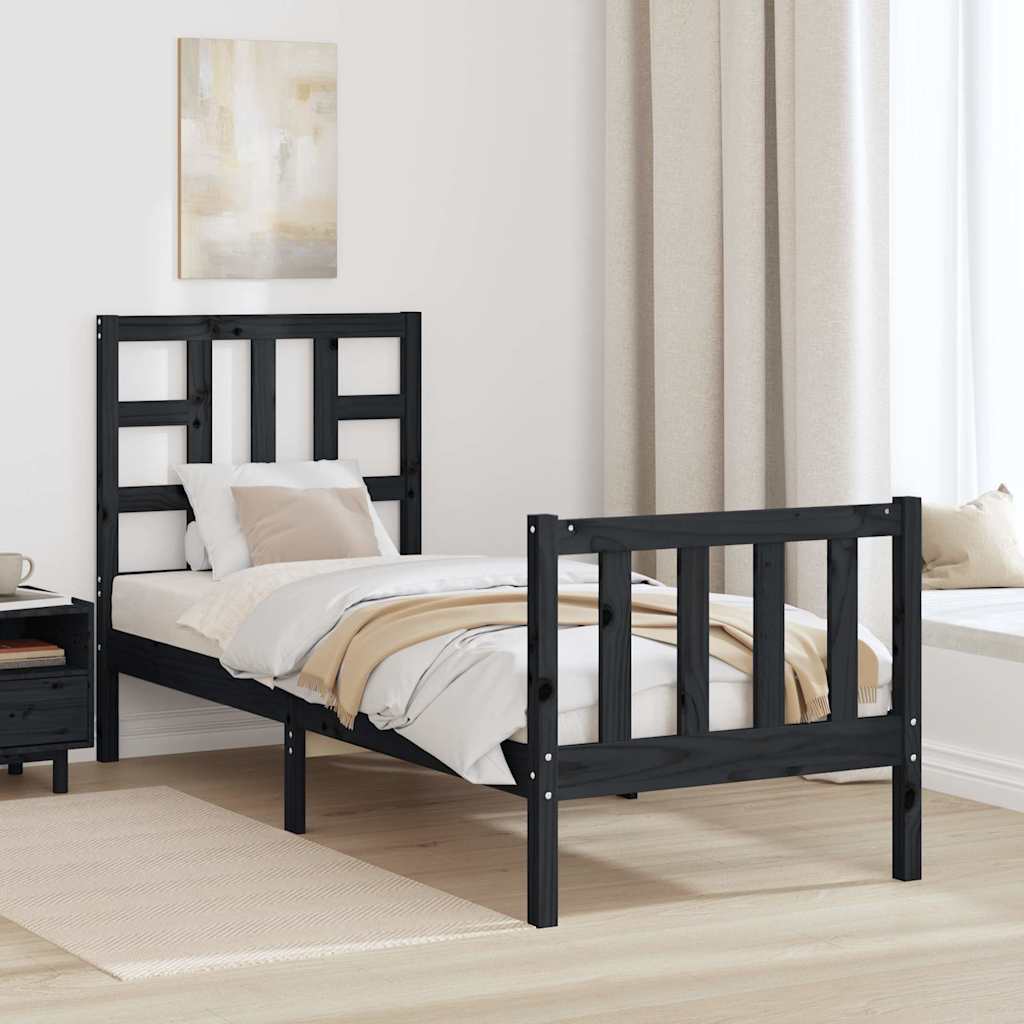 Giroletto con Testiera Nero Small Single in Legno Massello