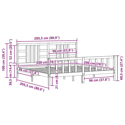 Giroletto con Testiera Grigio 200x200 cm in Legno Massello