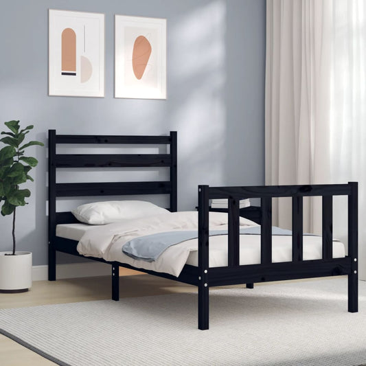 Giroletto con Testiera Nero Small Single in Legno Massello | homemem39