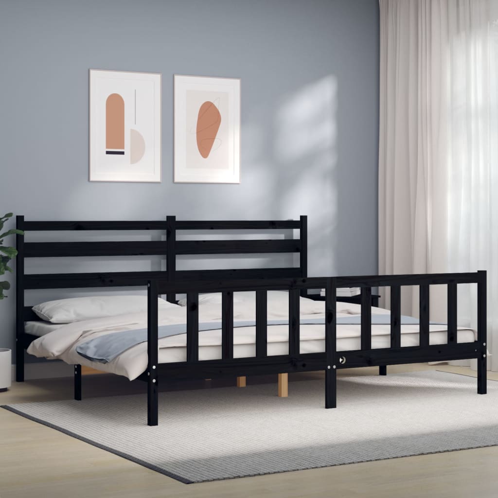 Giroletto con Testiera Nero 200x200 cm in Legno Massello | homemem39