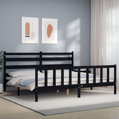 Giroletto con Testiera Nero 200x200 cm in Legno Massello | homemem39