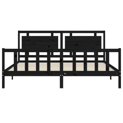 Giroletto con Testiera Nero 200x200 cm in Legno Massello