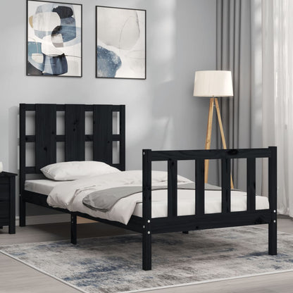 Giroletto con Testiera Nero Small Single in Legno Massello | homemem39