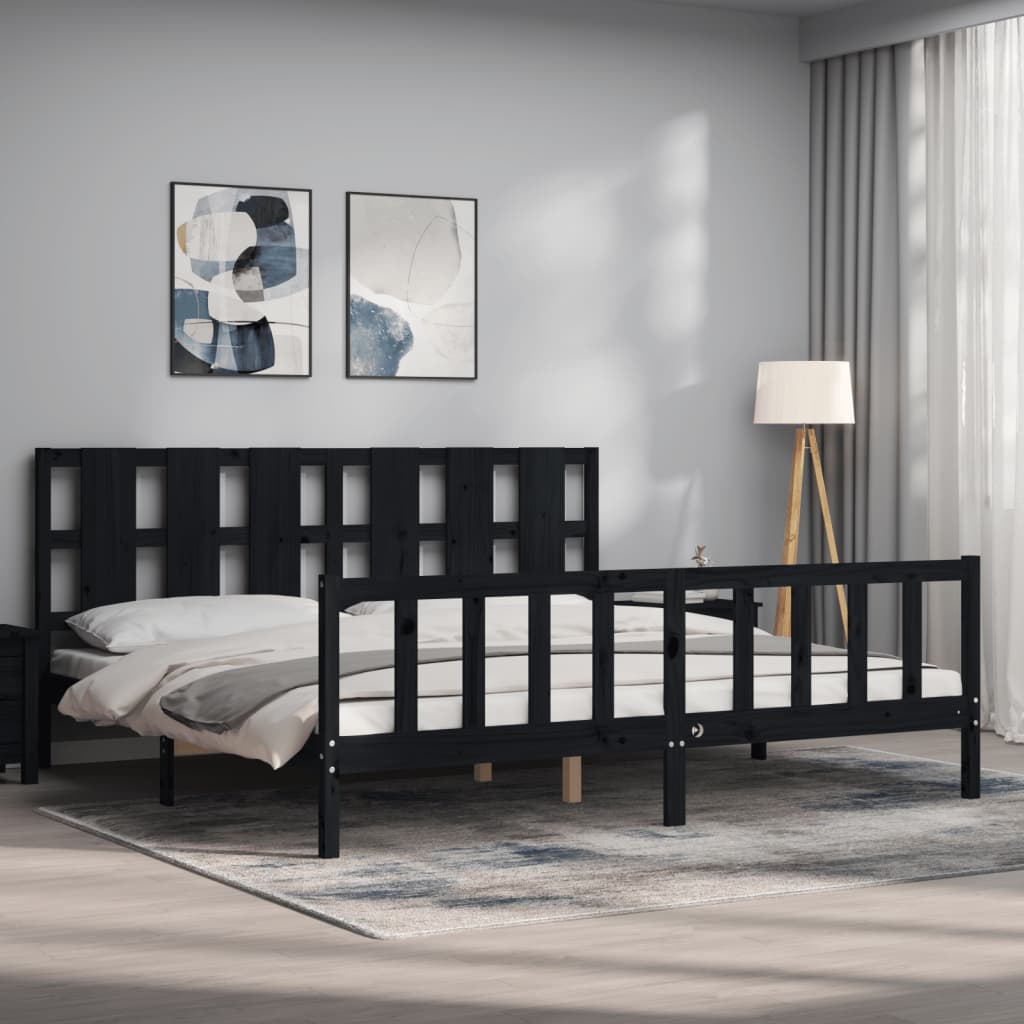 Giroletto con Testiera Nero 200x200 cm in Legno Massello | homemem39