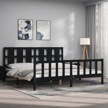 Giroletto con Testiera Nero 200x200 cm in Legno Massello | homemem39