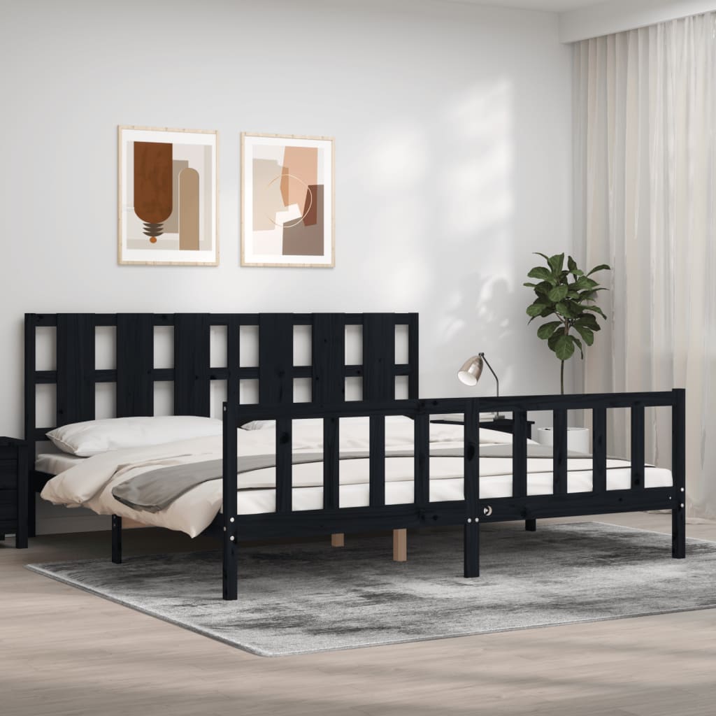 Giroletto con Testiera Nero 200x200 cm in Legno Massello | homemem39