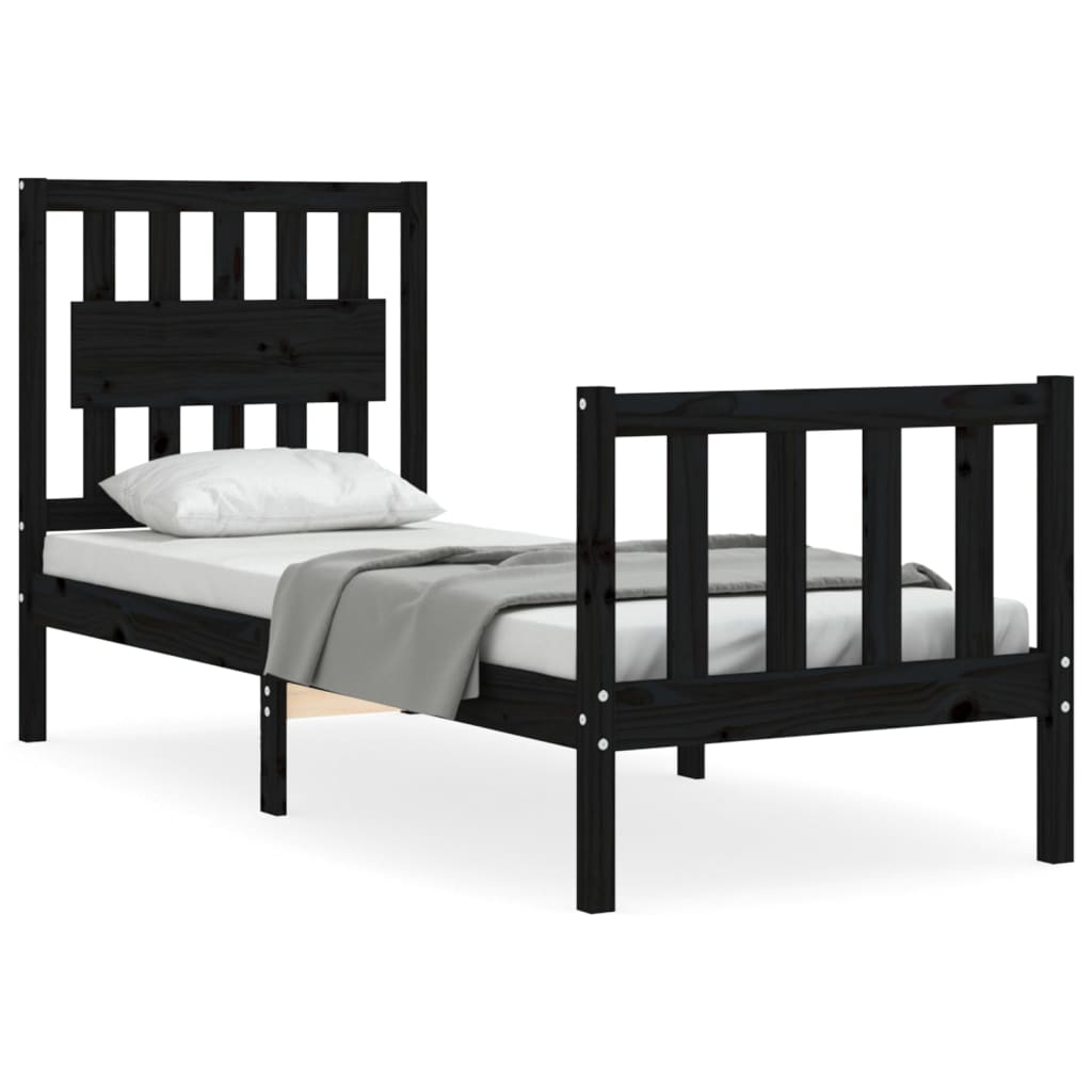 Giroletto con Testiera Nero Small Single in Legno Massello | homemem39