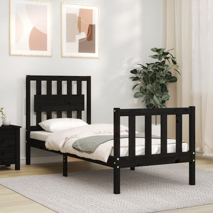 Giroletto con Testiera Nero Small Single in Legno Massello | homemem39