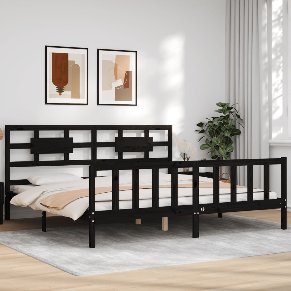 Giroletto con Testiera Nero 200x200 cm in Legno Massello