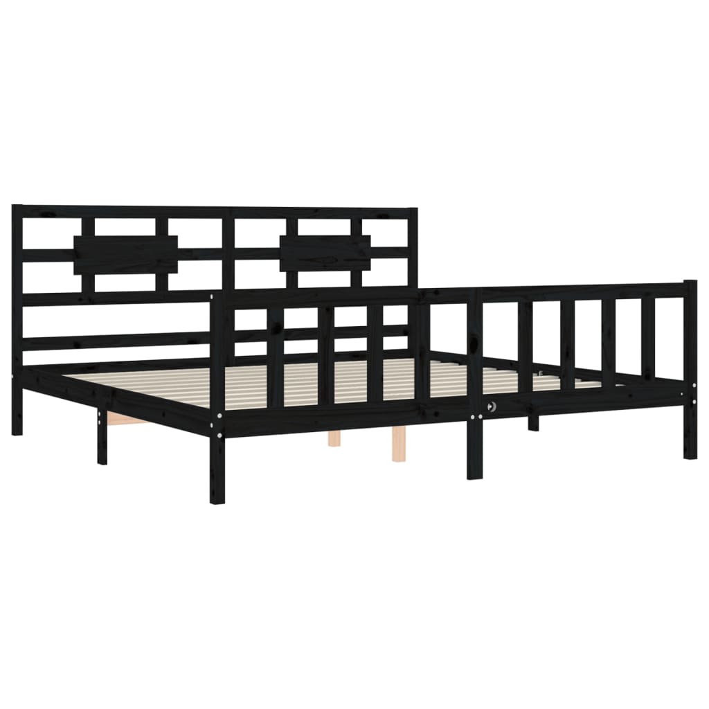 Giroletto con Testiera Nero 200x200 cm in Legno Massello