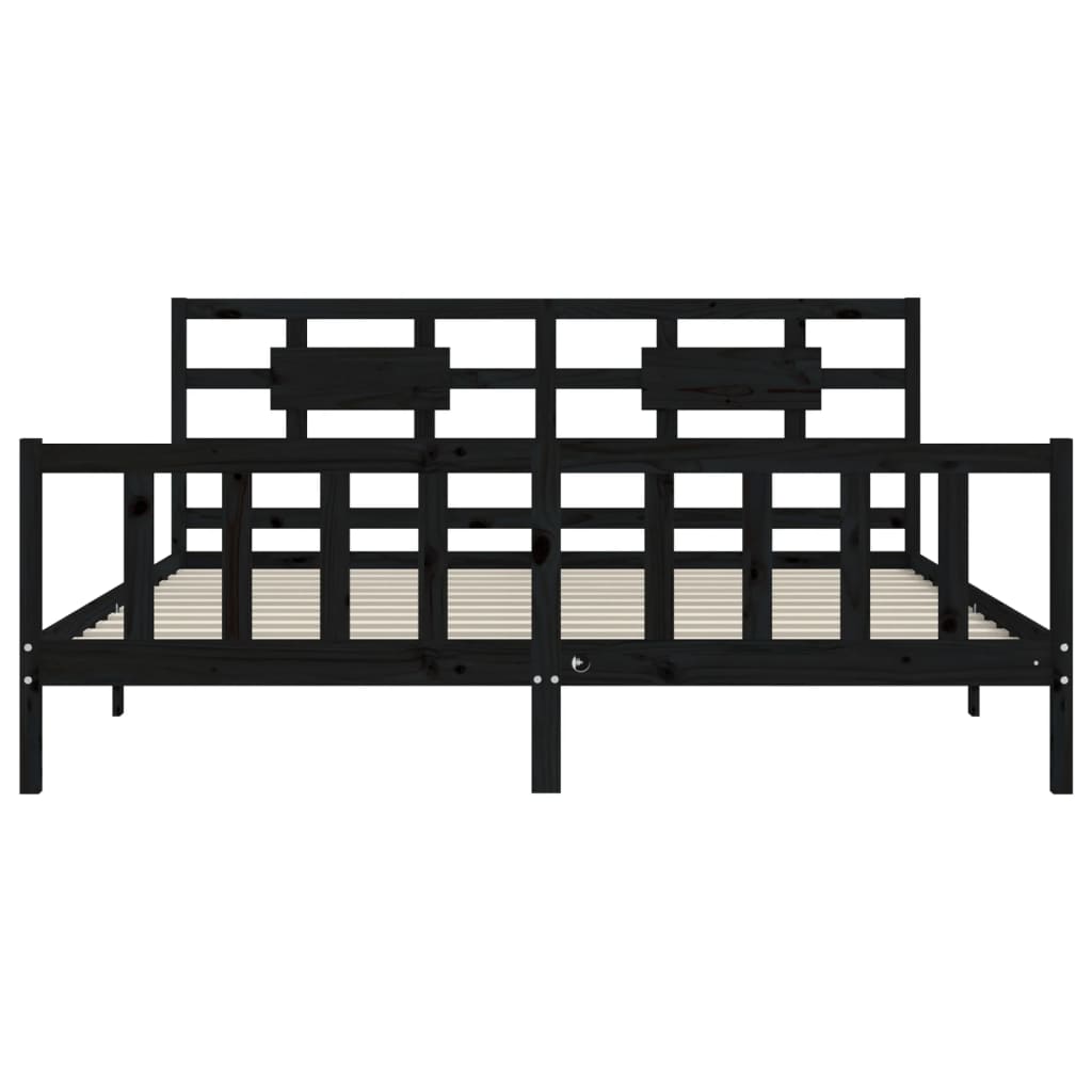 Giroletto con Testiera Nero 200x200 cm in Legno Massello