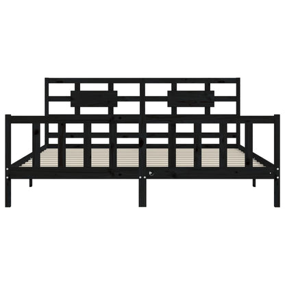 Giroletto con Testiera Nero 200x200 cm in Legno Massello