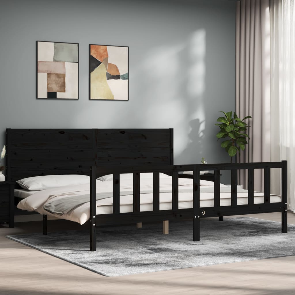 Giroletto con Testiera Nero 200x200 cm in Legno Massello | homemem39